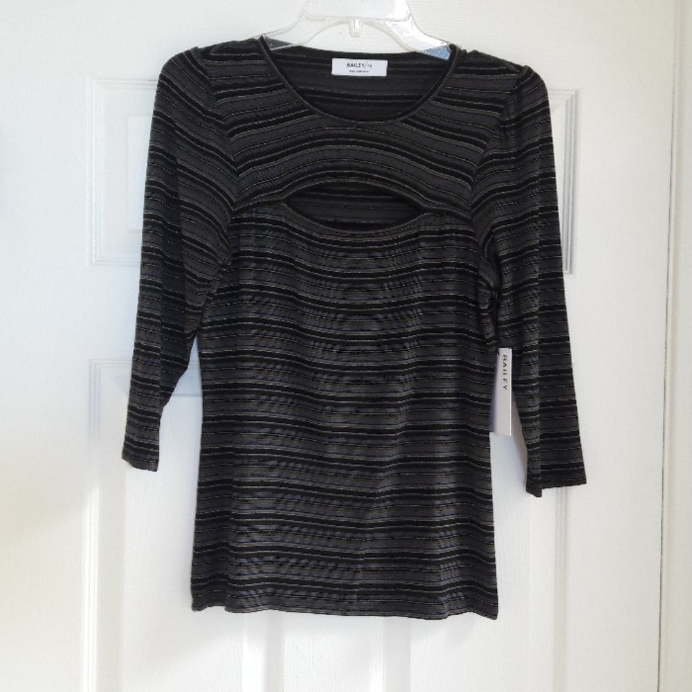 Bailey 44 Black & Army "Zadie" Stripe Tee Top SZ S